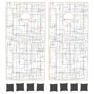 Colorful abstract geometric pattern cornhole set