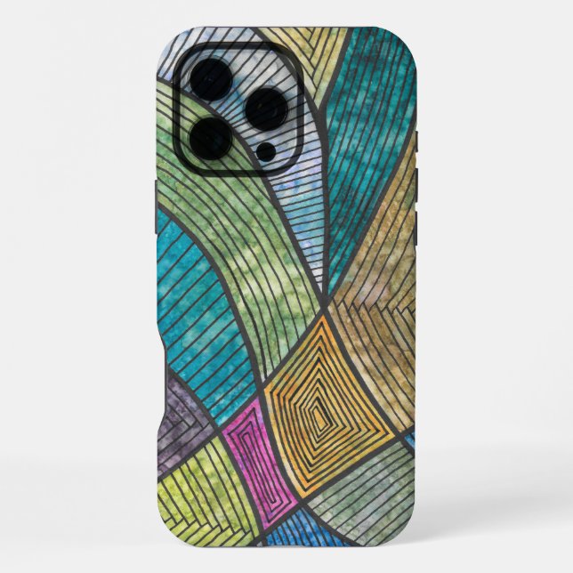 Colorful Abstract Geometric Pattern Curved Lines Iphone Case (Back)