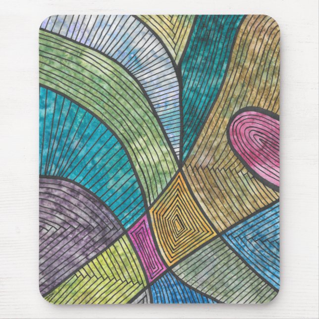 Colorful Abstract Geometric Pattern Curved Lines Mouse Pad (Front)