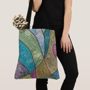 Colorful Abstract Geometric Pattern Curved Lines Tote Bag