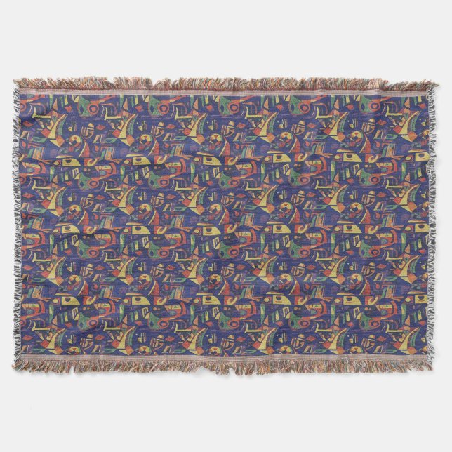 Colorful Abstract Geometric Pattern Throw Blanket (Front)