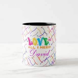 Colorful Abstract Geometric Pattern with Love Two-Tone Coffee Mug