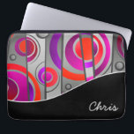 Colorful Abstract Geometric Pattern with Monogram Laptop Sleeve<br><div class="desc">Protect your laptop or tablet device in style with a colorful abstract geometric design that has a pop art appeal. Colors include red,  purple and gray with a coordinating black curved band to anchor the design. Edit the personalized monogram with your name or other text.</div>