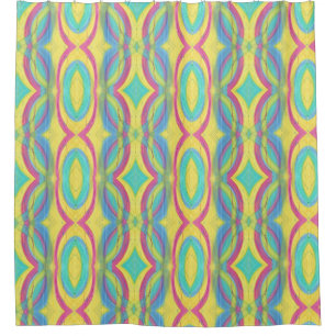 Colorful Abstract Geometric Pink Blue Shower Curt. Curtain