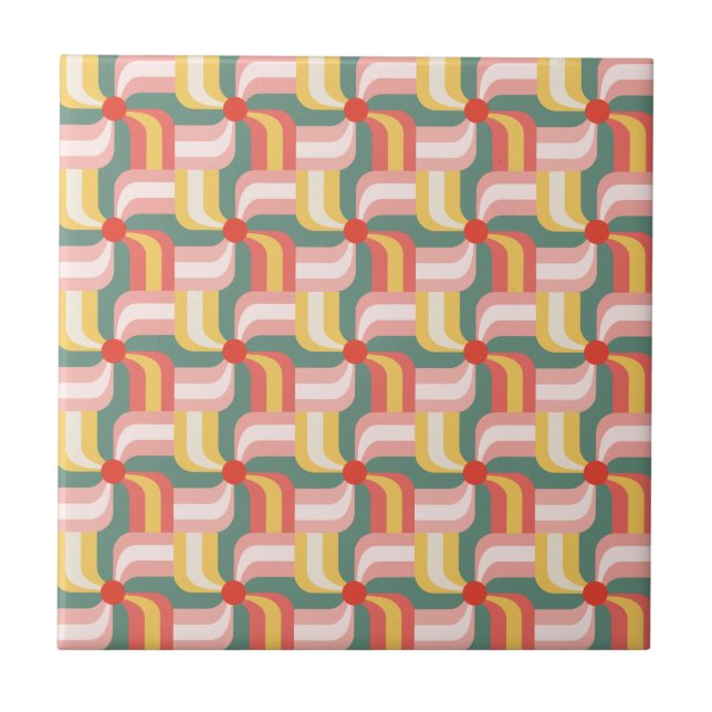 Colorful Abstract Geometric Pinwheels Ceramic Tile (Front)