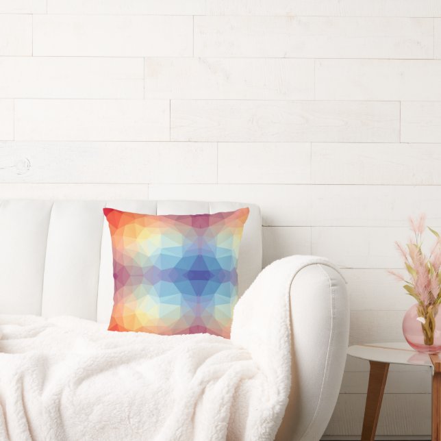 Colorful Abstract Geometric Rainbow   Throw Pillow (Couch)