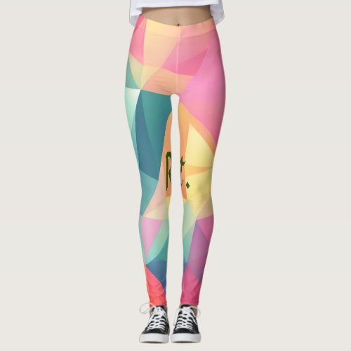 Colorful abstract geometric shapes add letter name leggings