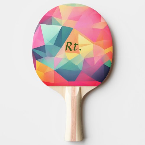 Colorful abstract geometric shapes add letter name ping pong paddle