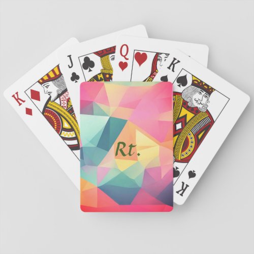 Colorful abstract geometric shapes add letter name poker cards