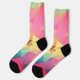 Colorful abstract geometric shapes add letter name socks