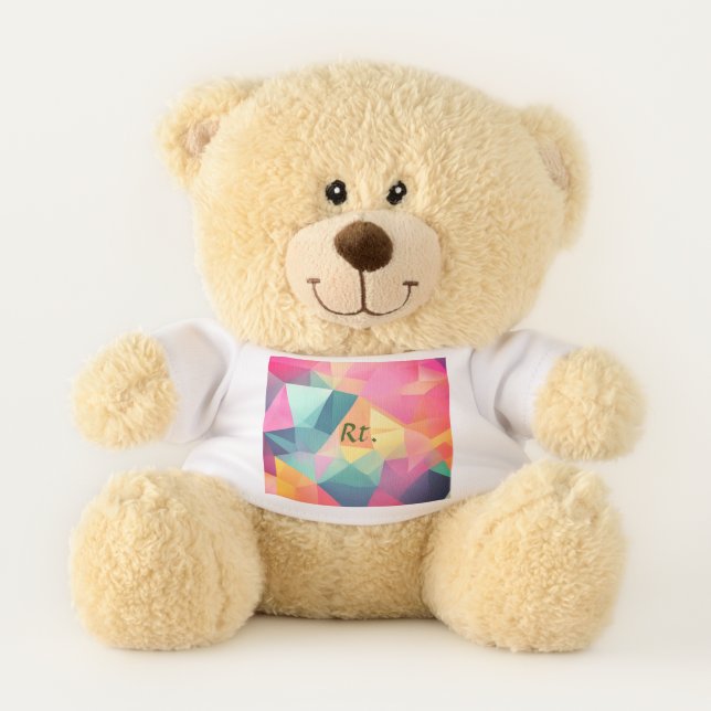 Colorful abstract geometric shapes add letter name teddy bear (Front)