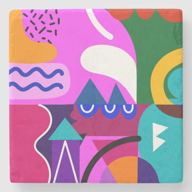 Colorful Abstract Geometric Shapes Background Stone Coaster (Front)