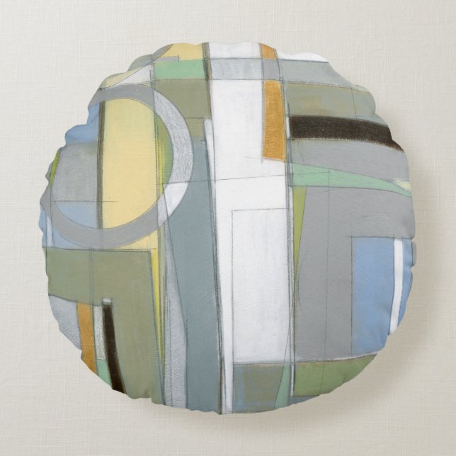 Colorful Abstract Geometric Shapes Round Pillow (Front)
