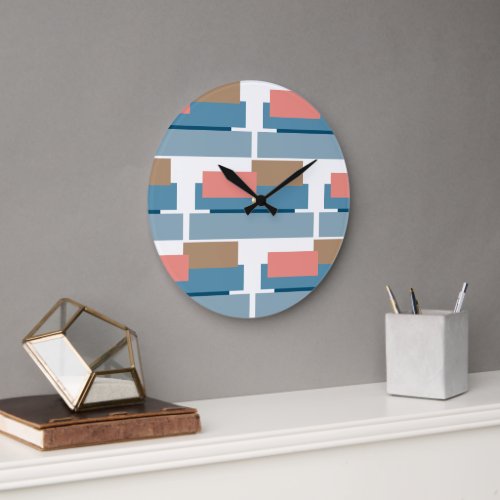 Colorful Abstract Geometric Stripes Art Pattern Large Clock