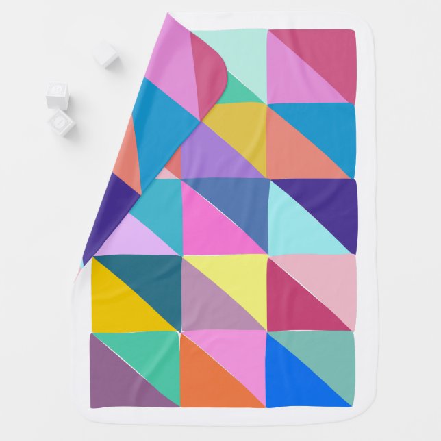 Colorful Abstract Geometric Triangle Patchwork Baby Blanket (In Situ)