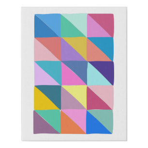 Colorful Abstract Geometric Triangle Patchwork Faux Canvas Print