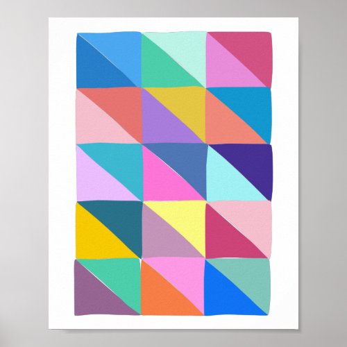 Colorful Abstract Geometric Triangle Patchwork Poster