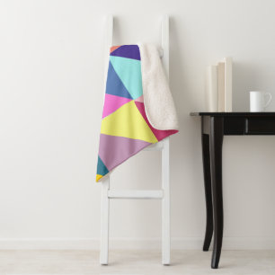 Colorful Abstract Geometric Triangle Patchwork Sherpa Blanket