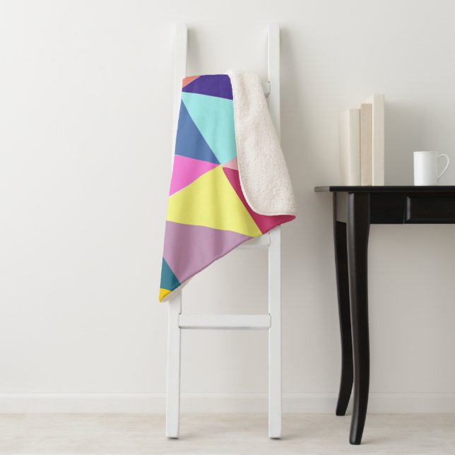 Colorful Abstract Geometric Triangle Patchwork Sherpa Blanket (In Situ)