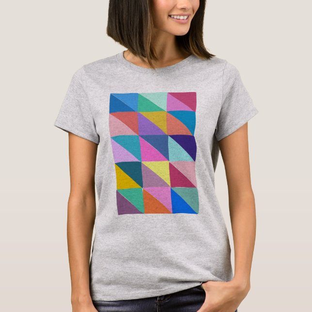 Colorful Abstract Geometric Triangle Patchwork T-Shirt (Front)