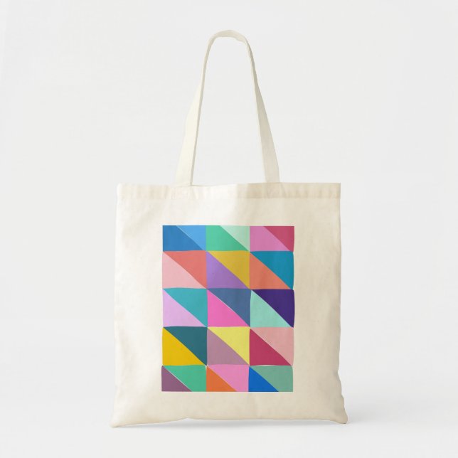Colorful Abstract Geometric Triangle Patchwork Tote Bag (Front)