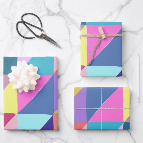 Colorful Abstract Geometric Triangle Patchwork  Wrapping Paper Sheets