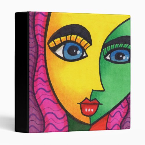 Colorful Abstract Girl Face 3 Ring Binder