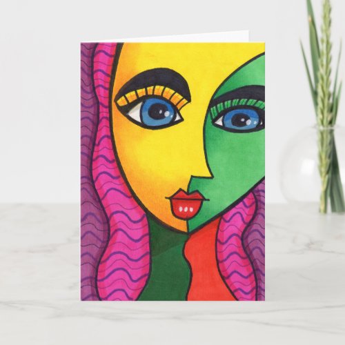 Colorful Abstract Girl Face Card