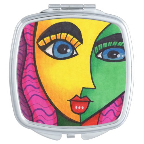 Colorful Abstract Girl Face Compact Mirror