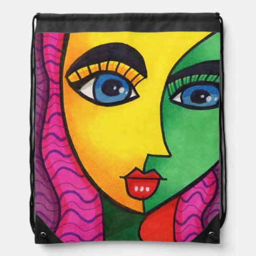 Colorful Abstract Girl Face Drawstring Bag