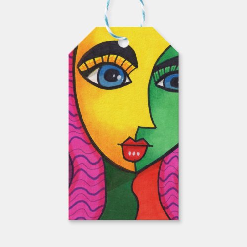 Colorful Abstract Girl Face Gift Tags