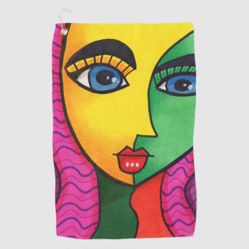 Colorful Abstract Girl Face Golf Towel