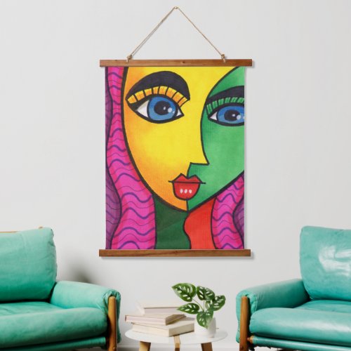 Colorful Abstract Girl Face Hanging Tapestry