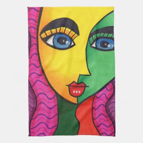 Colorful Abstract Girl Face Kitchen Towel