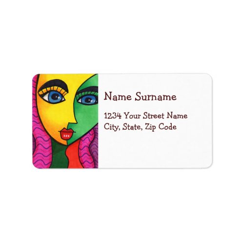 Colorful Abstract Girl Face Label
