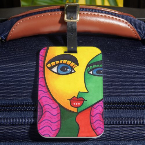 Colorful Abstract Girl Face Luggage Tag