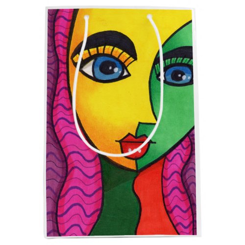 Colorful Abstract Girl Face Medium Gift Bag