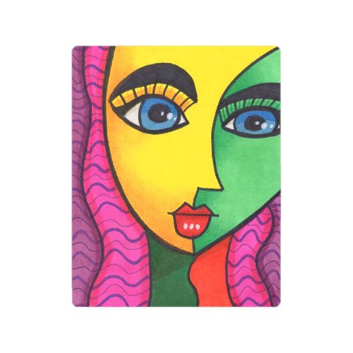Colorful Abstract Girl Face Metal Print