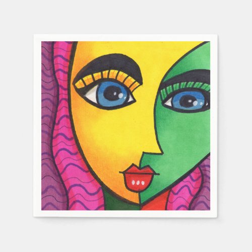 Colorful Abstract Girl Face Napkins