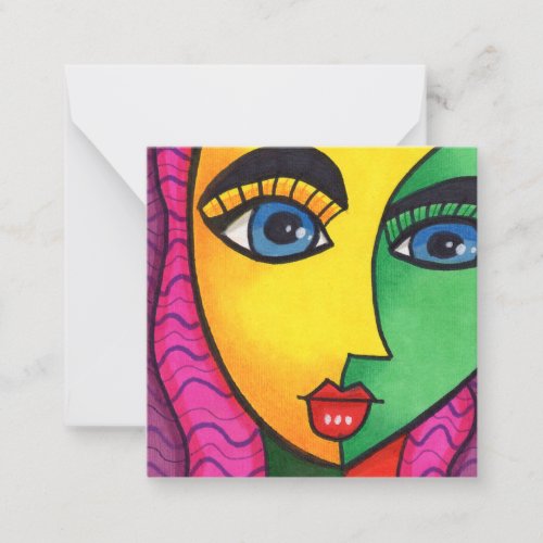 Colorful Abstract Girl Face Note Card