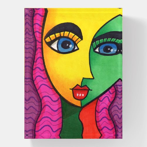 Colorful Abstract Girl Face Paperweight