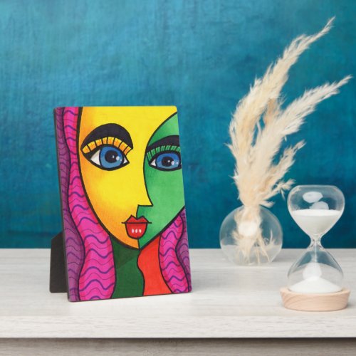 Colorful Abstract Girl Face Plaque