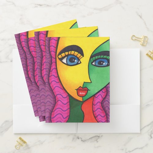 Colorful Abstract Girl Face Pocket Folder