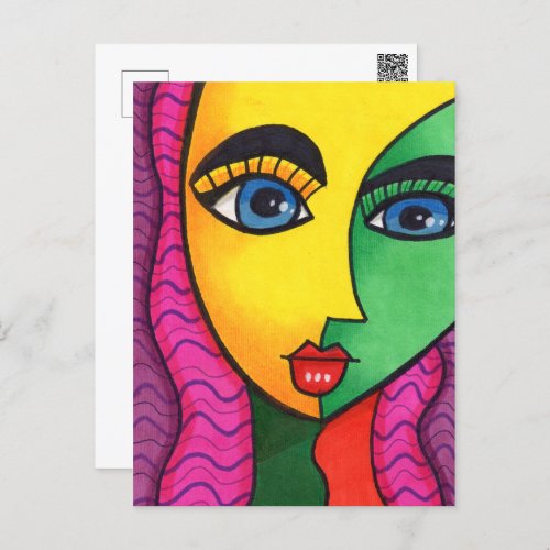 Colorful Abstract Girl Face Postcard