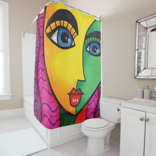 Colorful Abstract Girl Face Shower Curtain