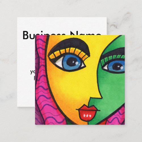 Colorful Abstract Girl Face Square Business Card