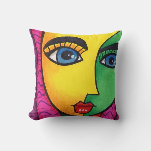 Colorful Abstract Girl Face Throw Pillow