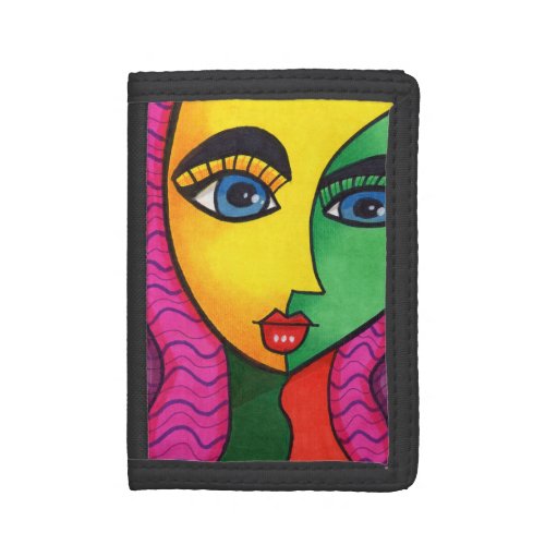 Colorful Abstract Girl Face Trifold Wallet