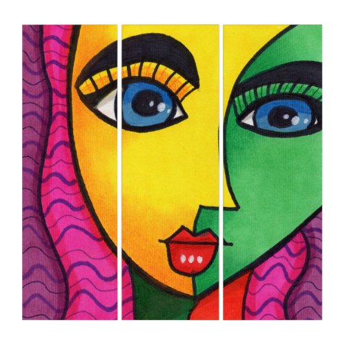 Colorful Abstract Girl Face Triptych