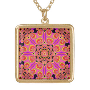 colorful abstract gold plated necklace